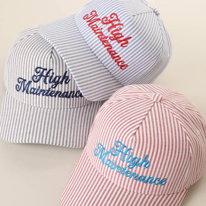 High Maintenance Embroidered Stripe Pattern Trucker Hat