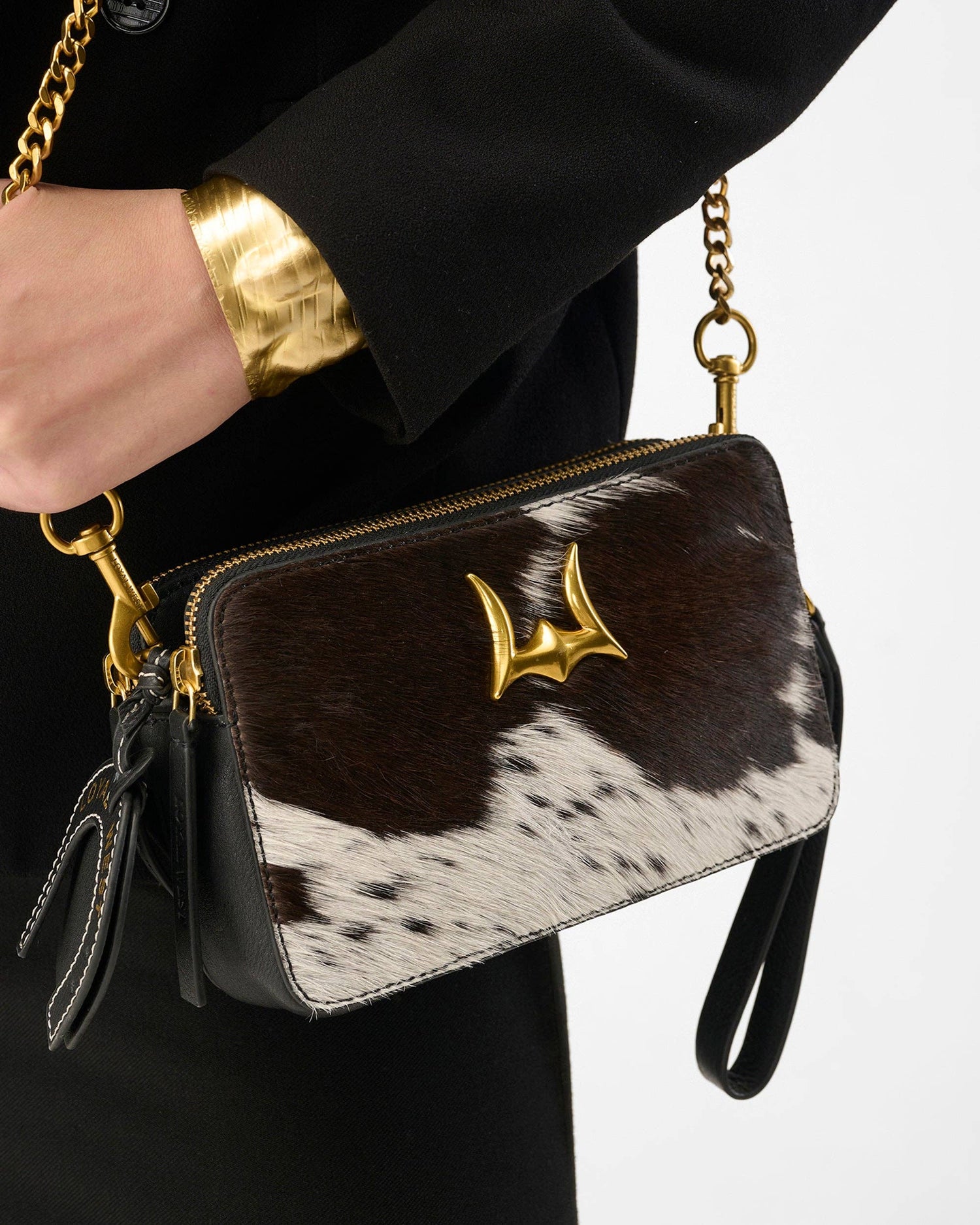 Shell Mini Purse In Black &amp; White Cowhide