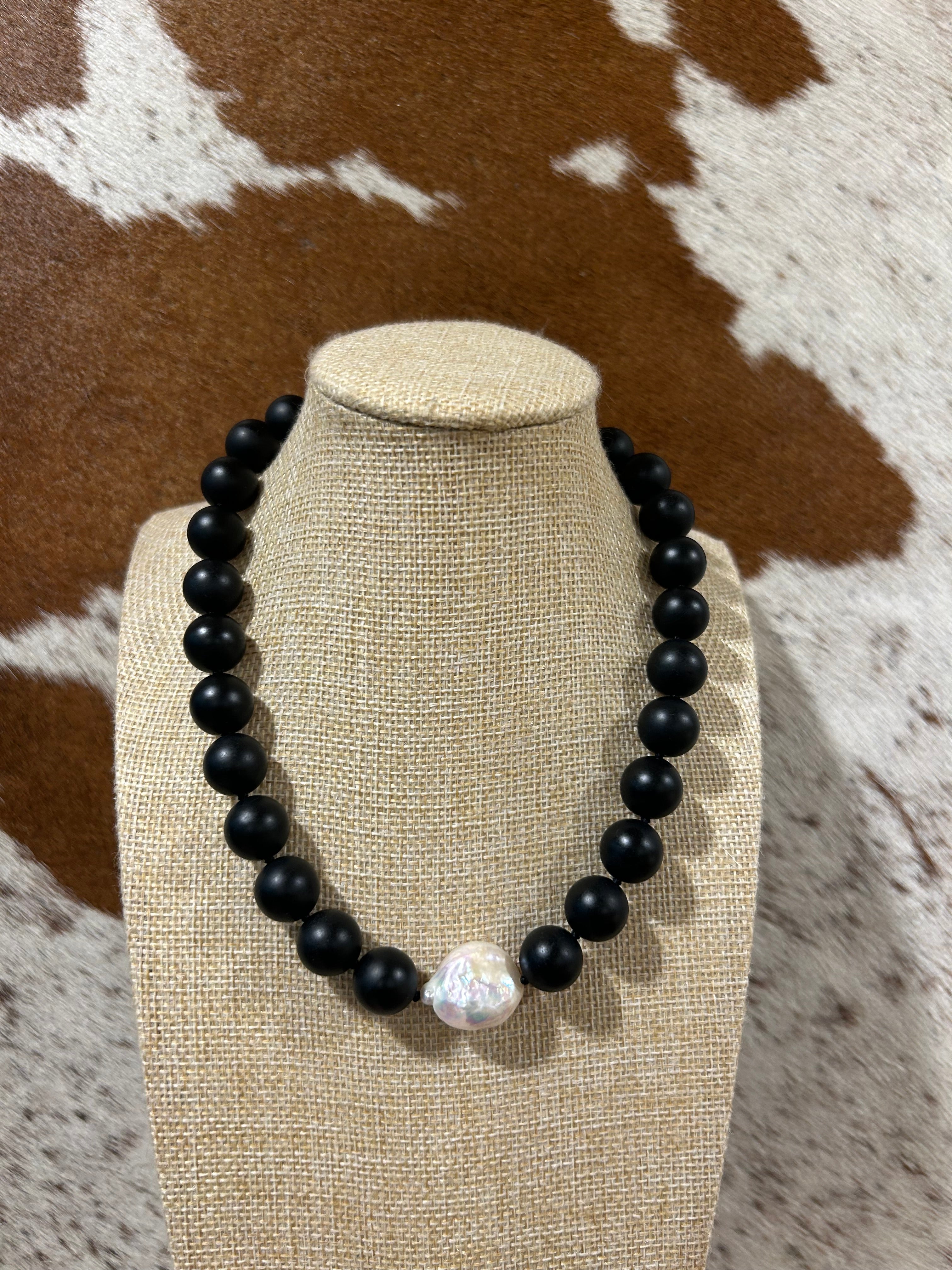 Onyx and Freshwater Pearl Necklace 