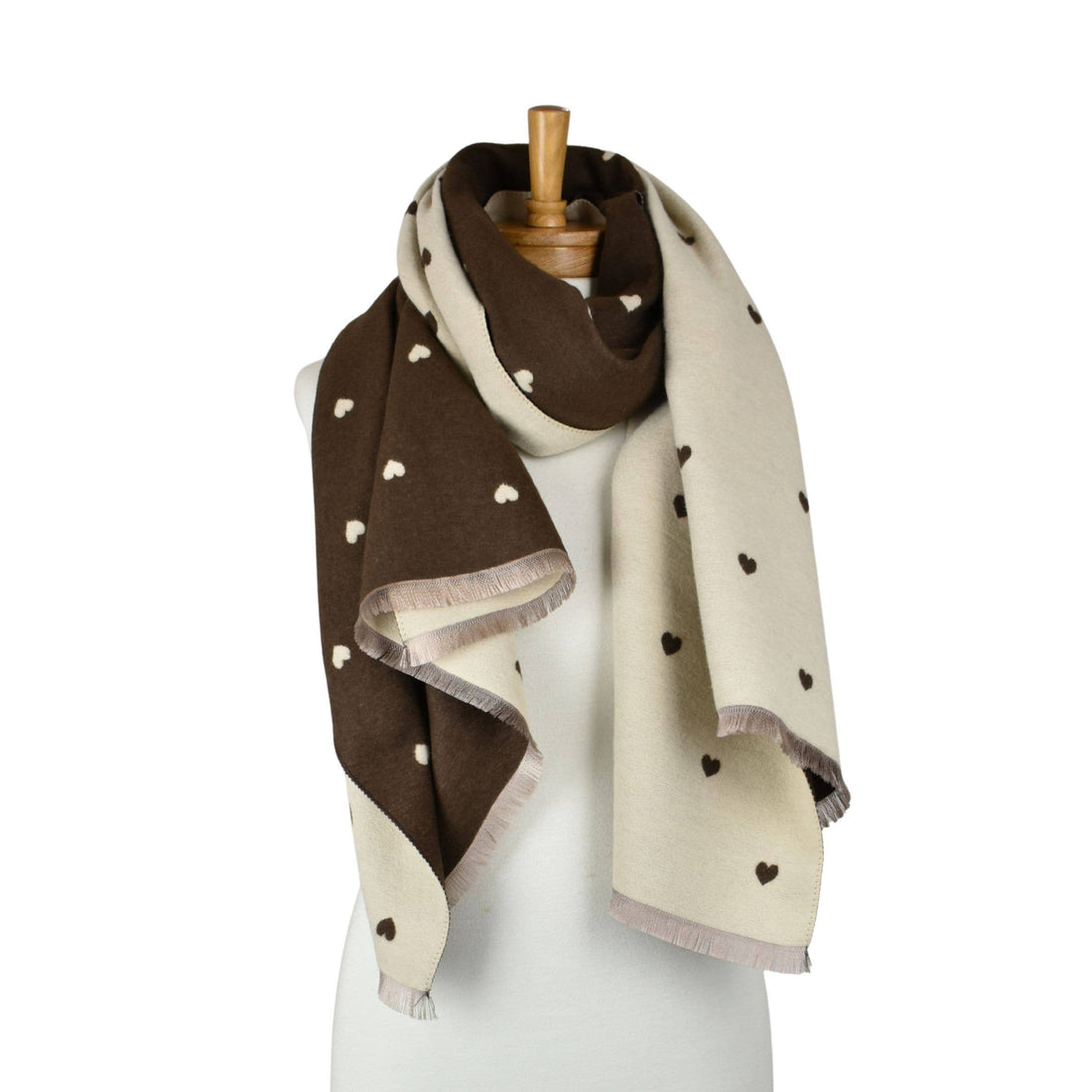 Brown: Reversible Petite Hearts Scarf