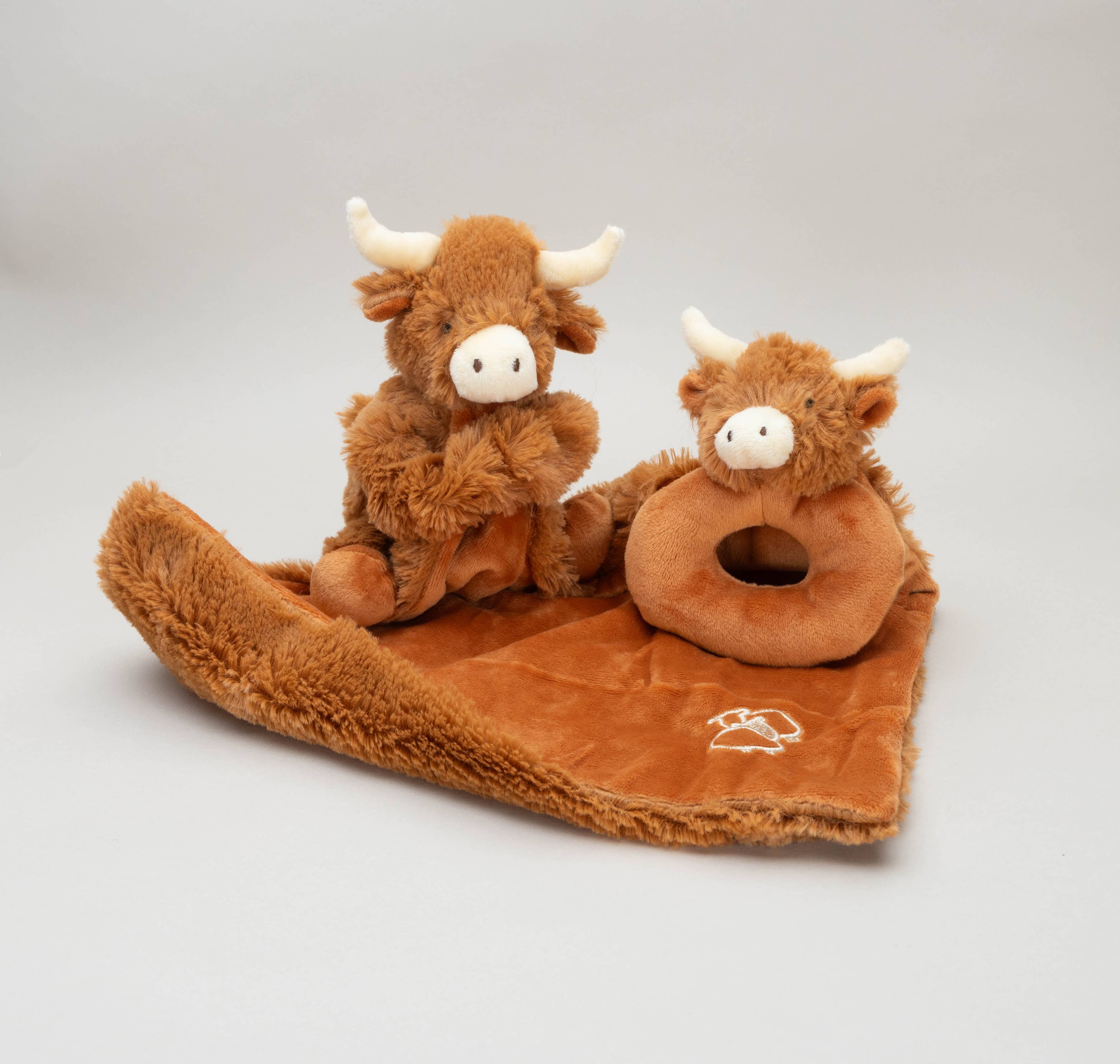 Hairy Highland Brown Cow Baby Plush Rattle - 10CM