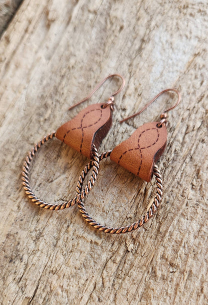 &quot;Lari Dee&quot;  Handmade Boot Stitch Leather &amp; Rope Earrings