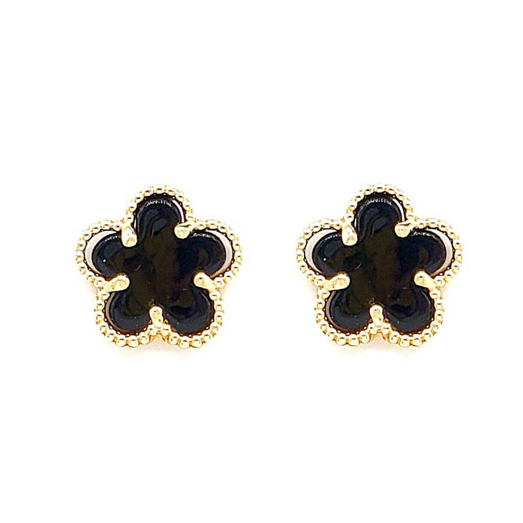Flower With Gold Toned Outline Post Earrings