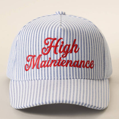 High Maintenance Embroidered Stripe Pattern Trucker Hat