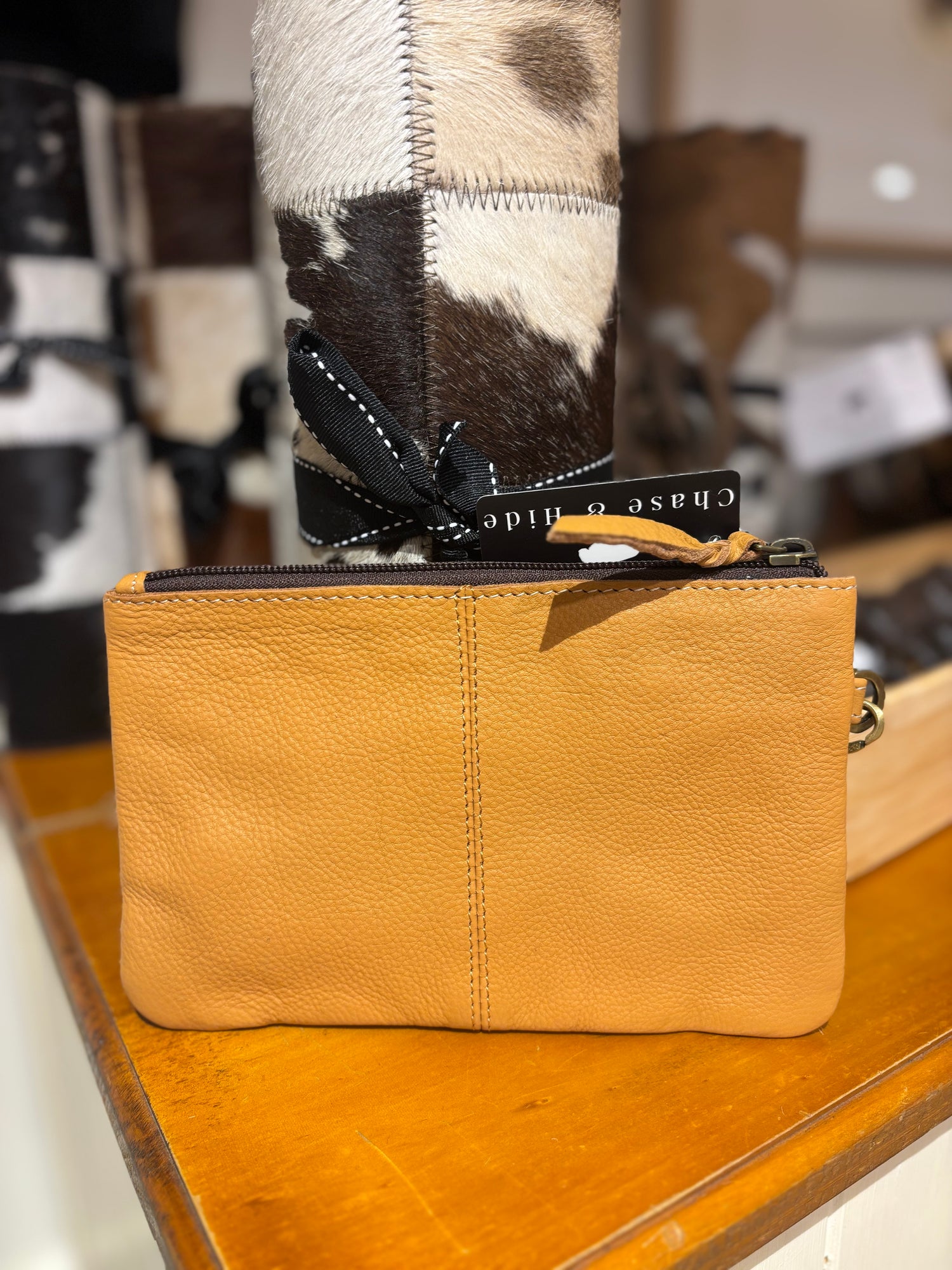 Mia Hide &amp; tooled leather clutch 