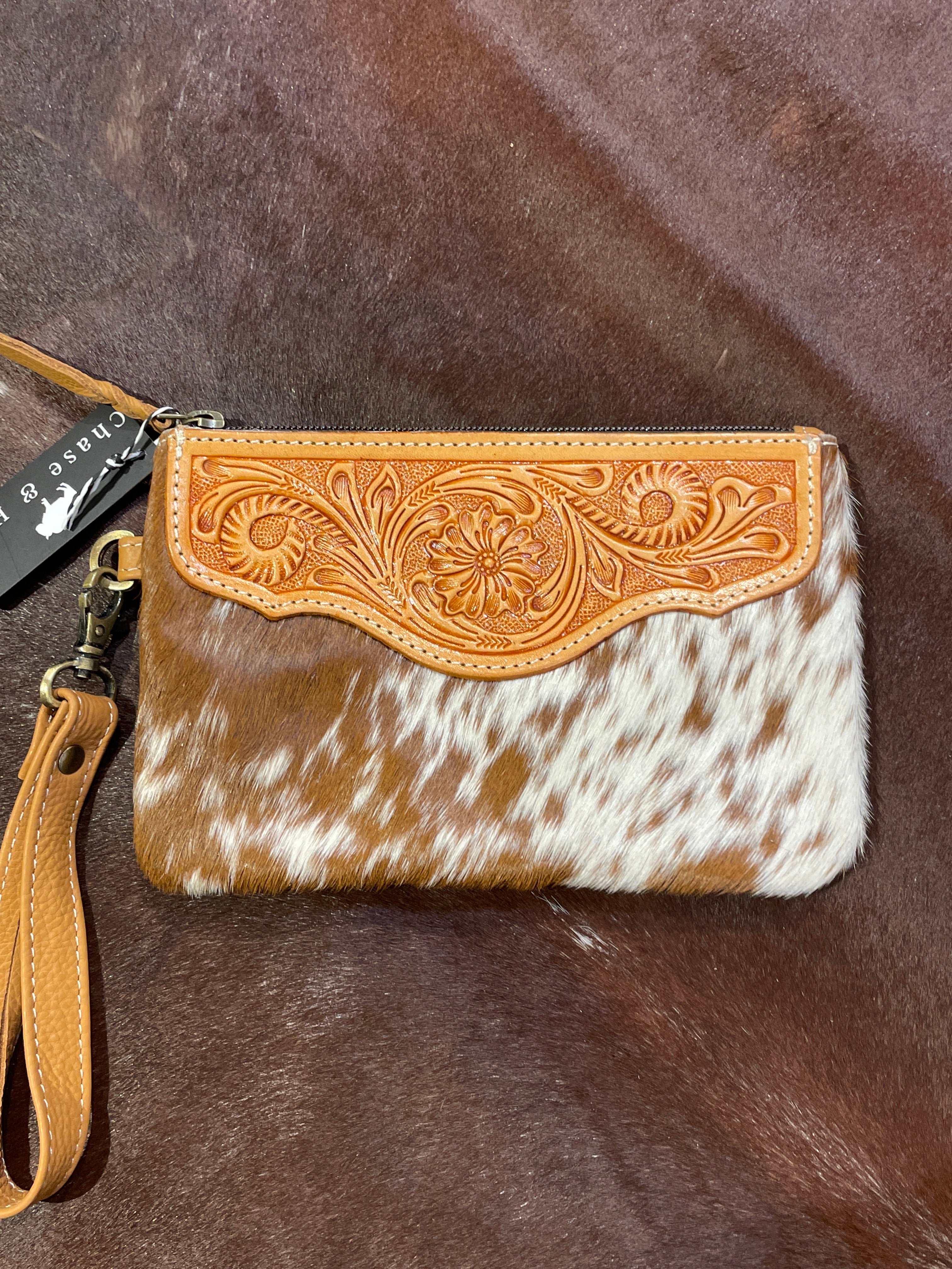 Mia Hide &amp; Tooled Leather Clutch 