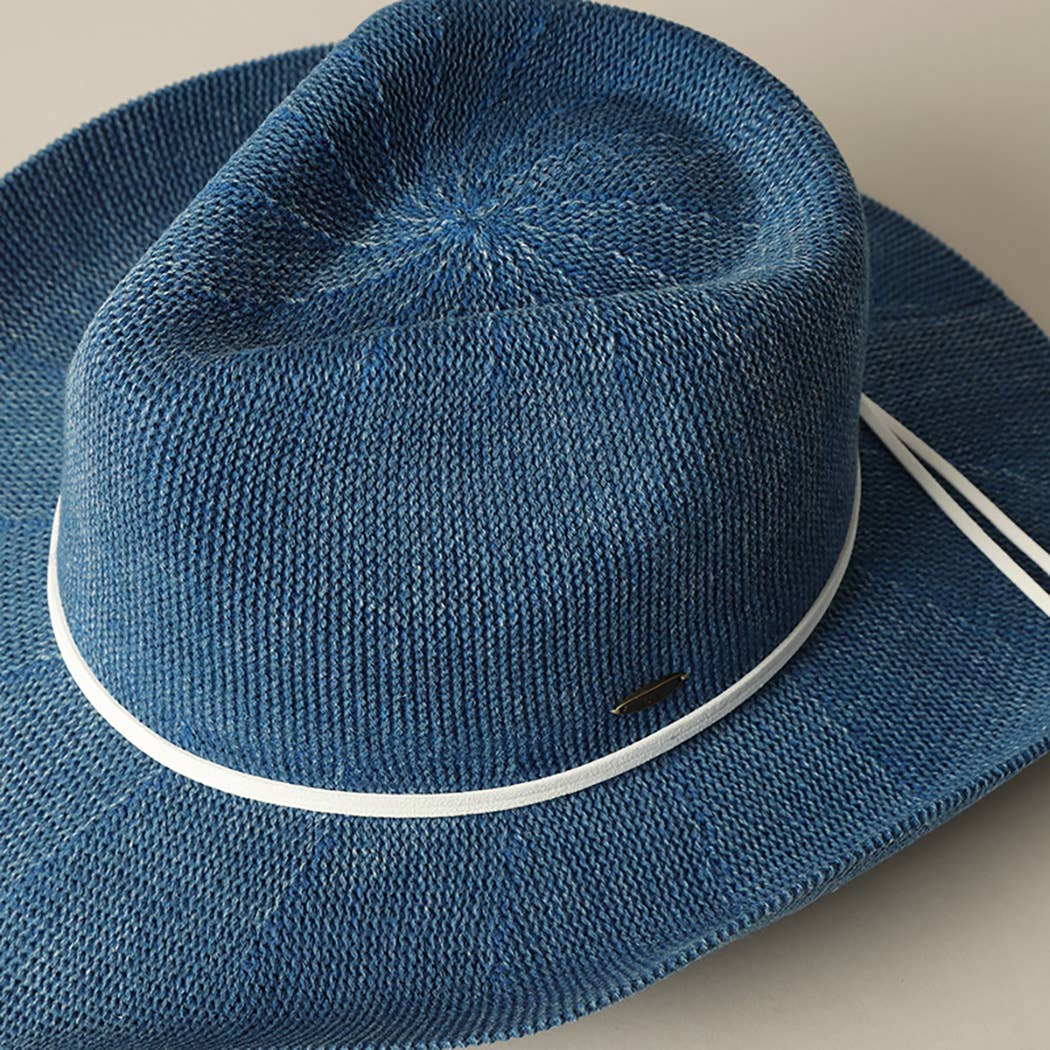 Washed Solid Denim Color Knitted Cowboy Adjustable Sun Hat
