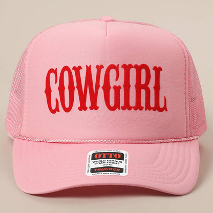 COWGIRL Text Logo Printed Mesh Back Trucker Hat