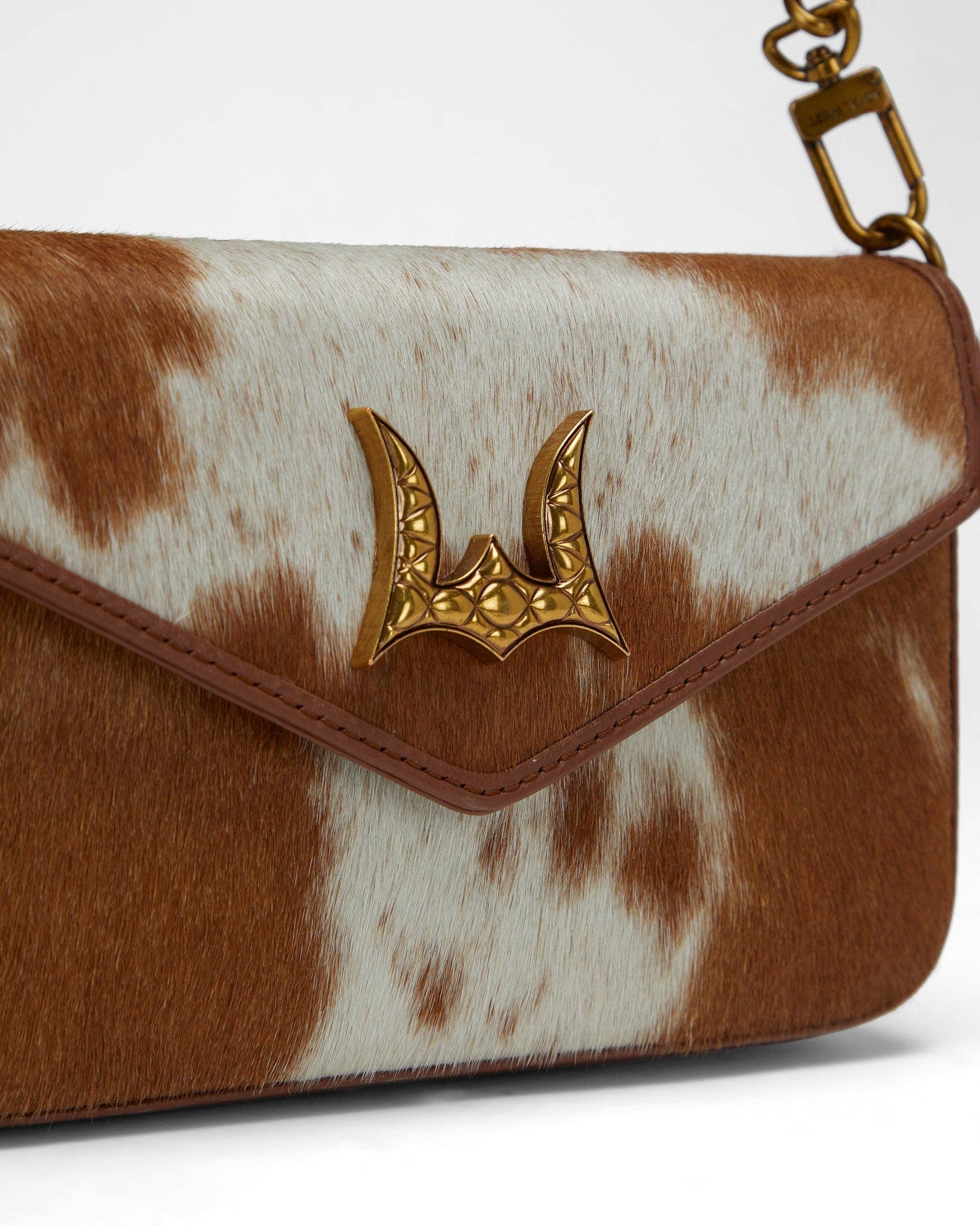 The LW On The Go Mini Chain Bag- In Brown &amp; White Cowhide And Calfskin
