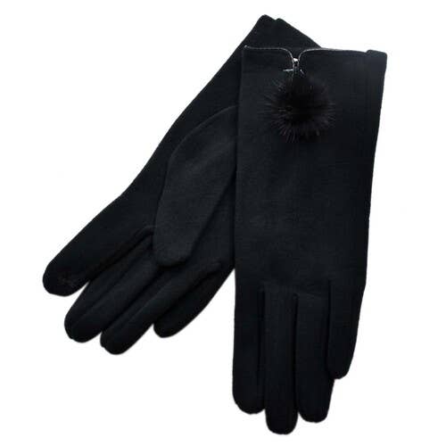 Black: Fur Pom Pom Gloves