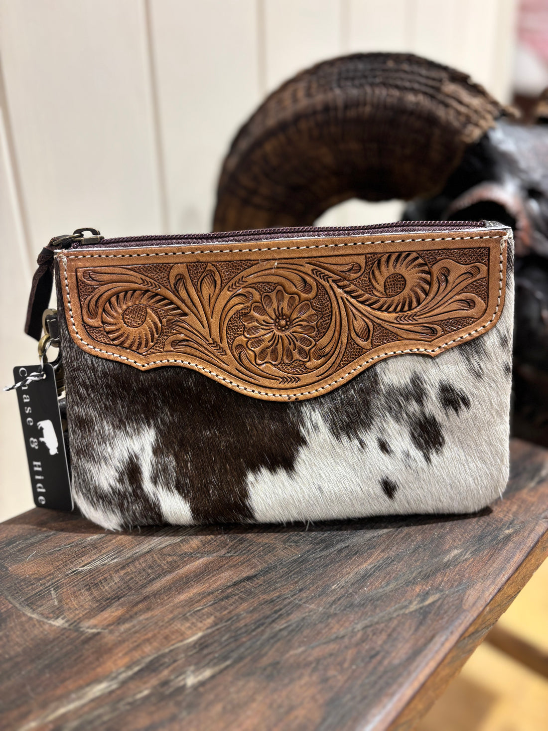 Mia Hide &amp; tooled leather clutch 