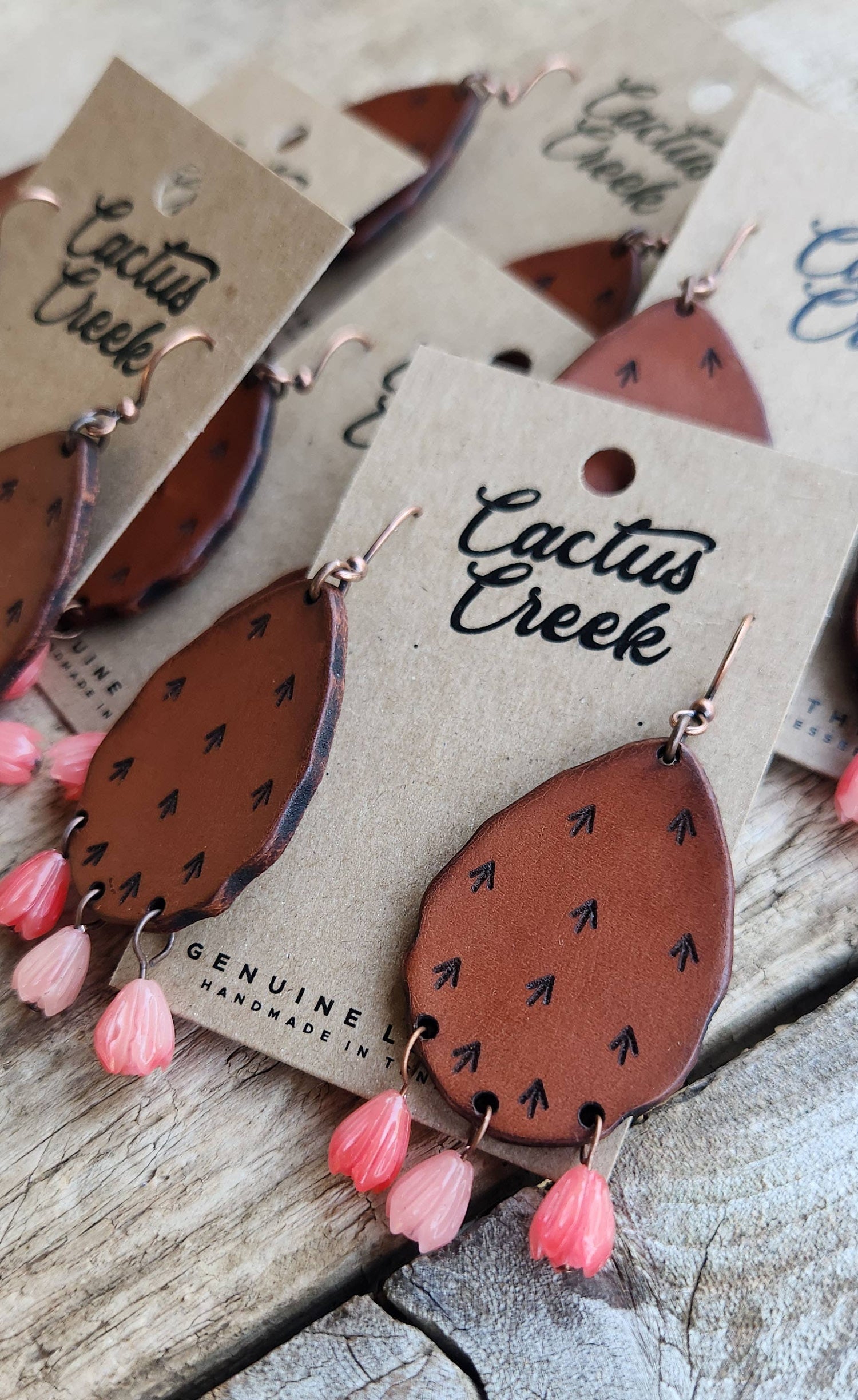 Cactus “Priscilla&quot;  Handmade Leather Prickly Pear Earrings