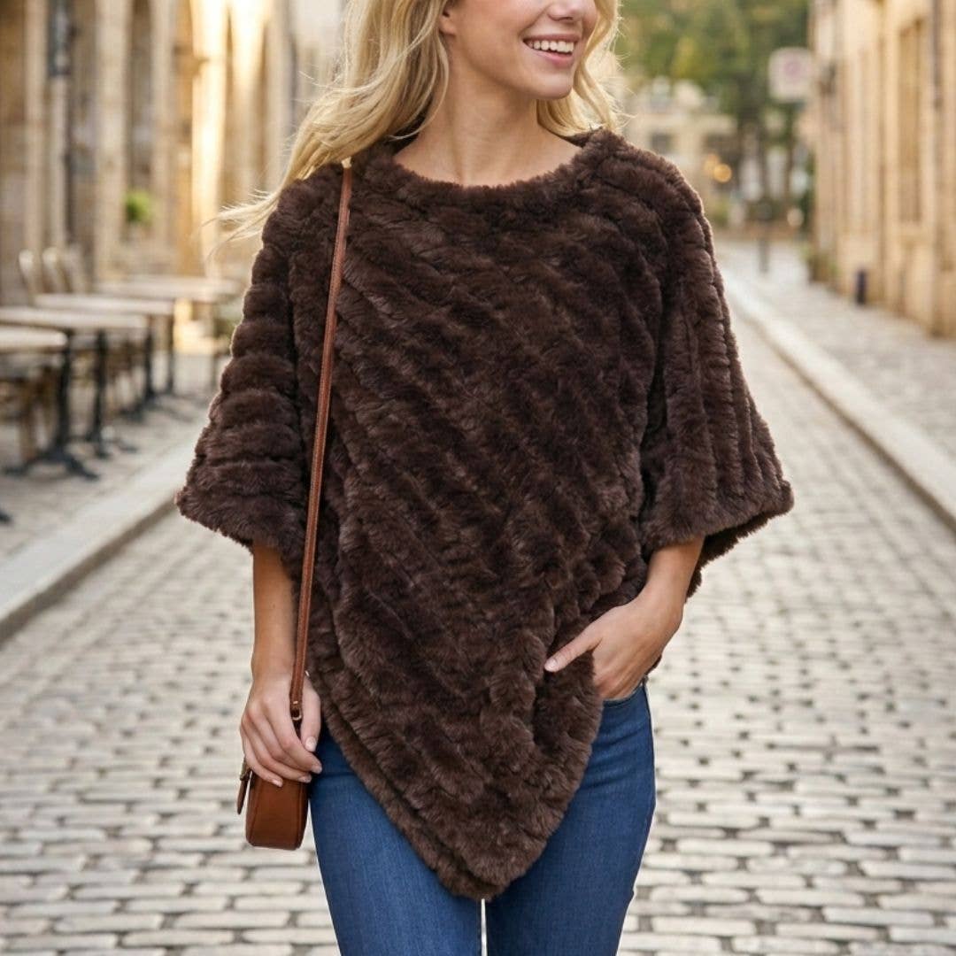 THSP1065: Brown: Faux Fur Poncho