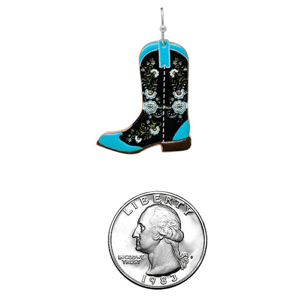 Cowboy Boots Floral Pattern Leather Hook Earrings