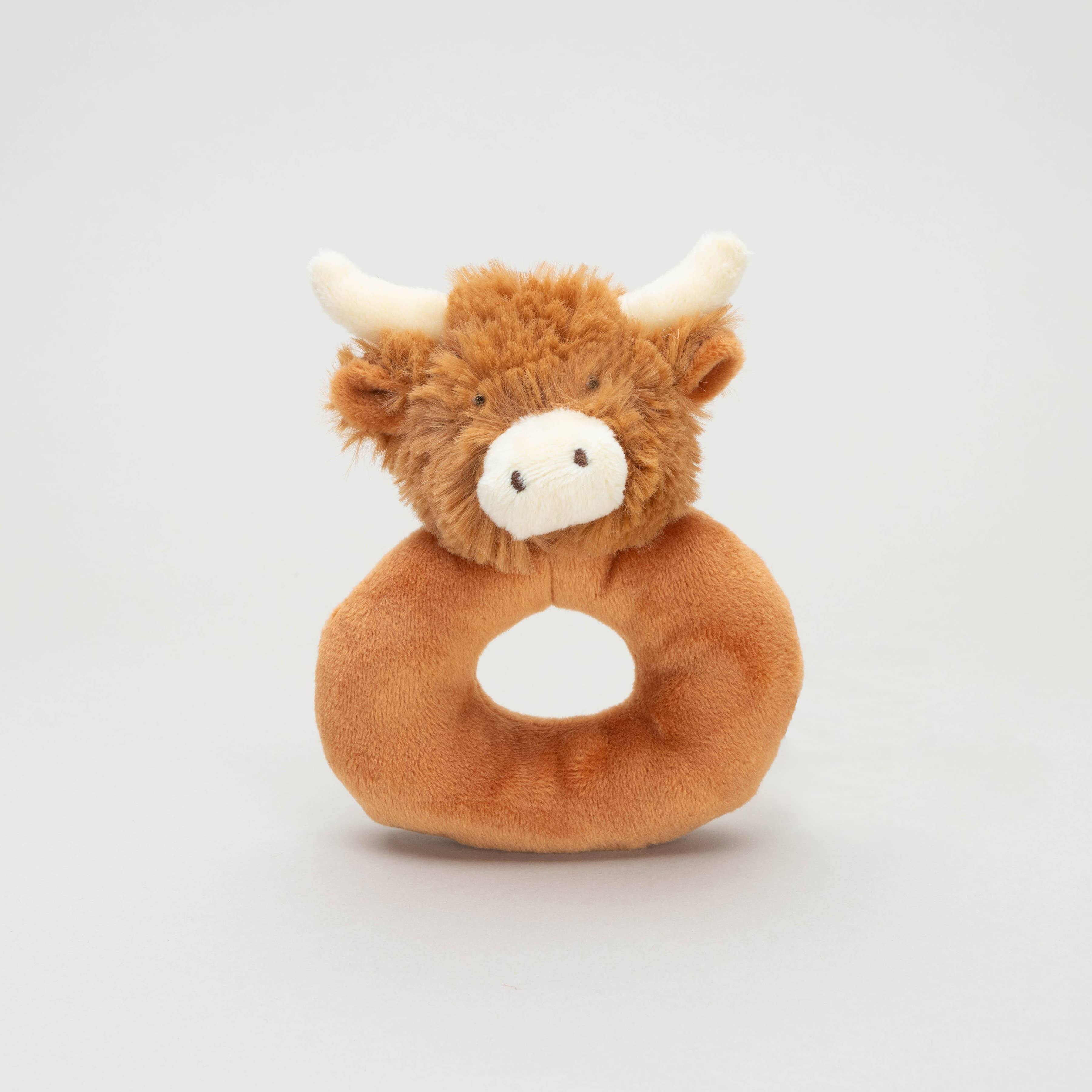 Hairy Highland Brown Cow Baby Plush Rattle - 10CM