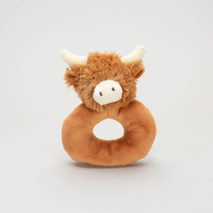 Hairy Highland Brown Cow Baby Plush Rattle - 10CM