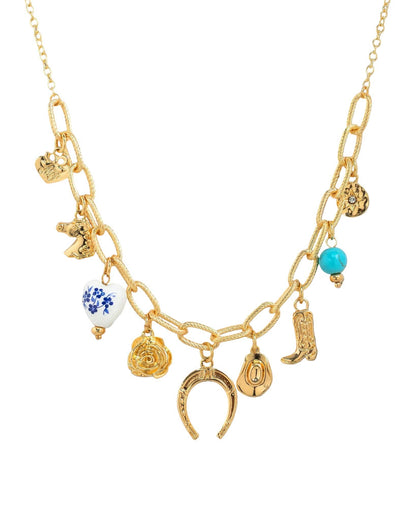 Western Blue Ceramic Multi Charm Necklace