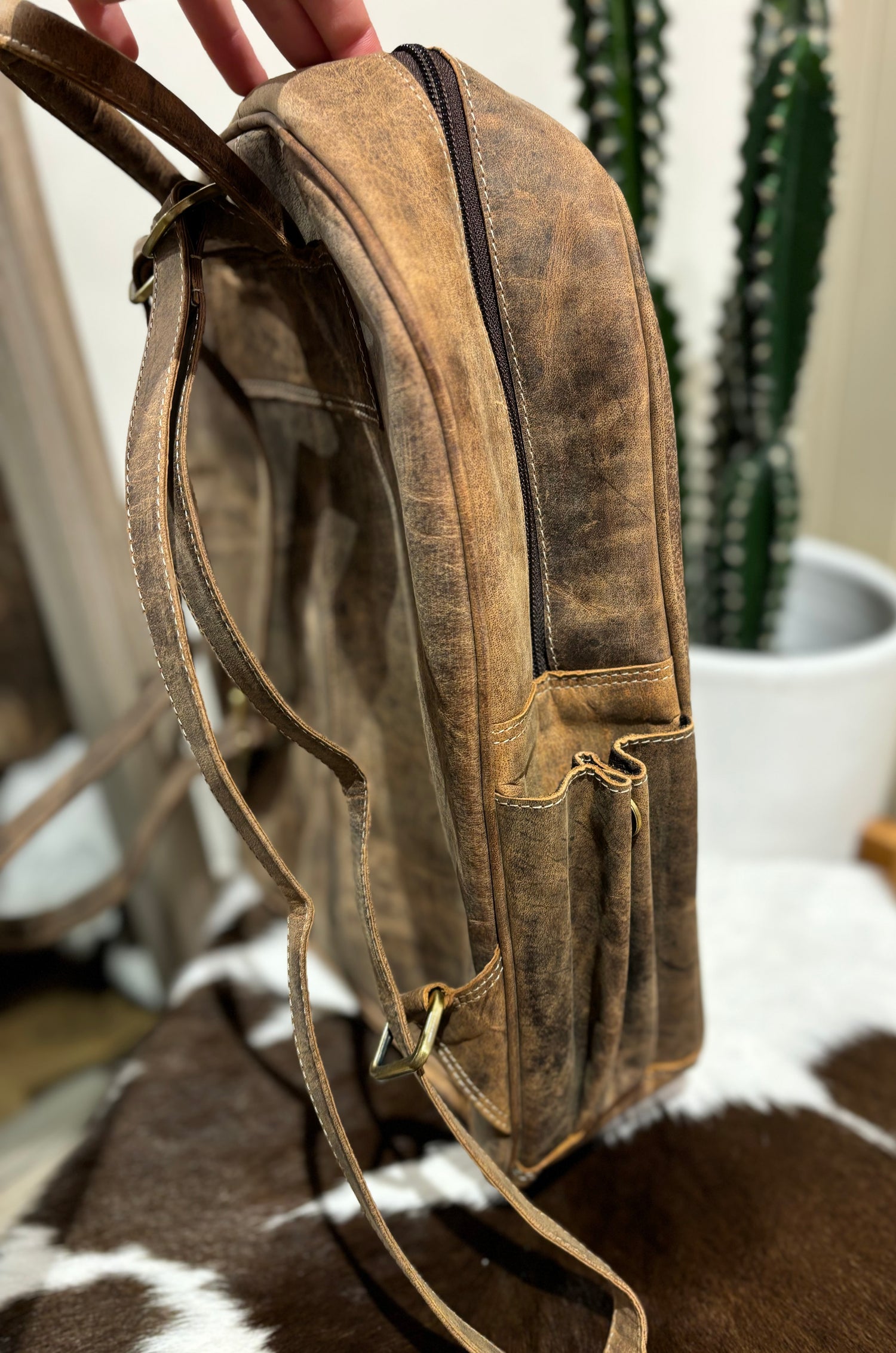 Leather Backpack with Tan cowhide 