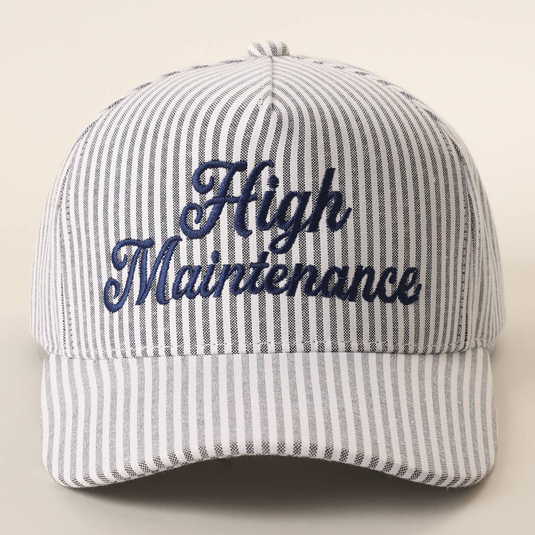 High Maintenance Embroidered Stripe Pattern Trucker Hat