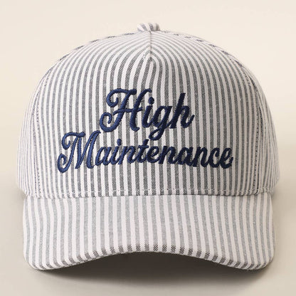 High Maintenance Embroidered Stripe Pattern Trucker Hat