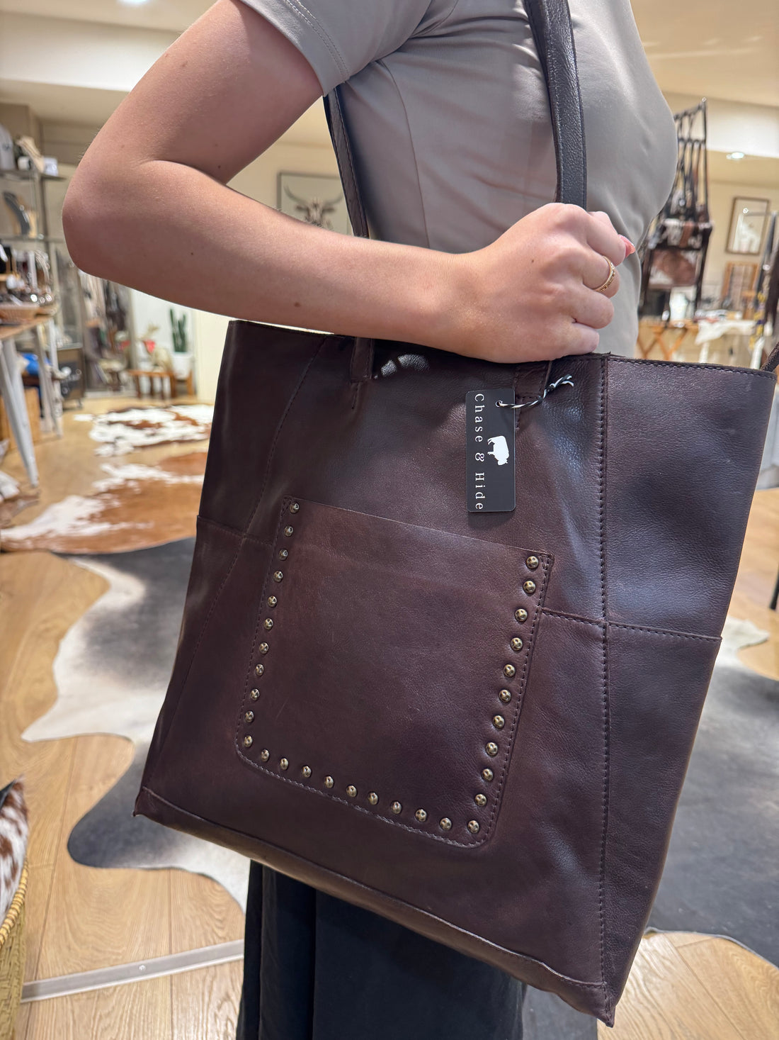 Leather Gold Stud Handbag