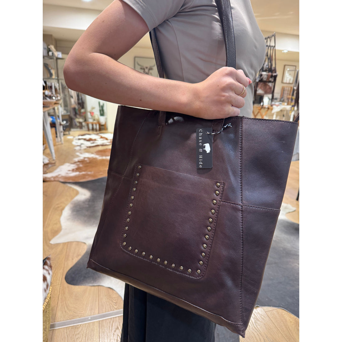 Leather Gold Stud Handbag