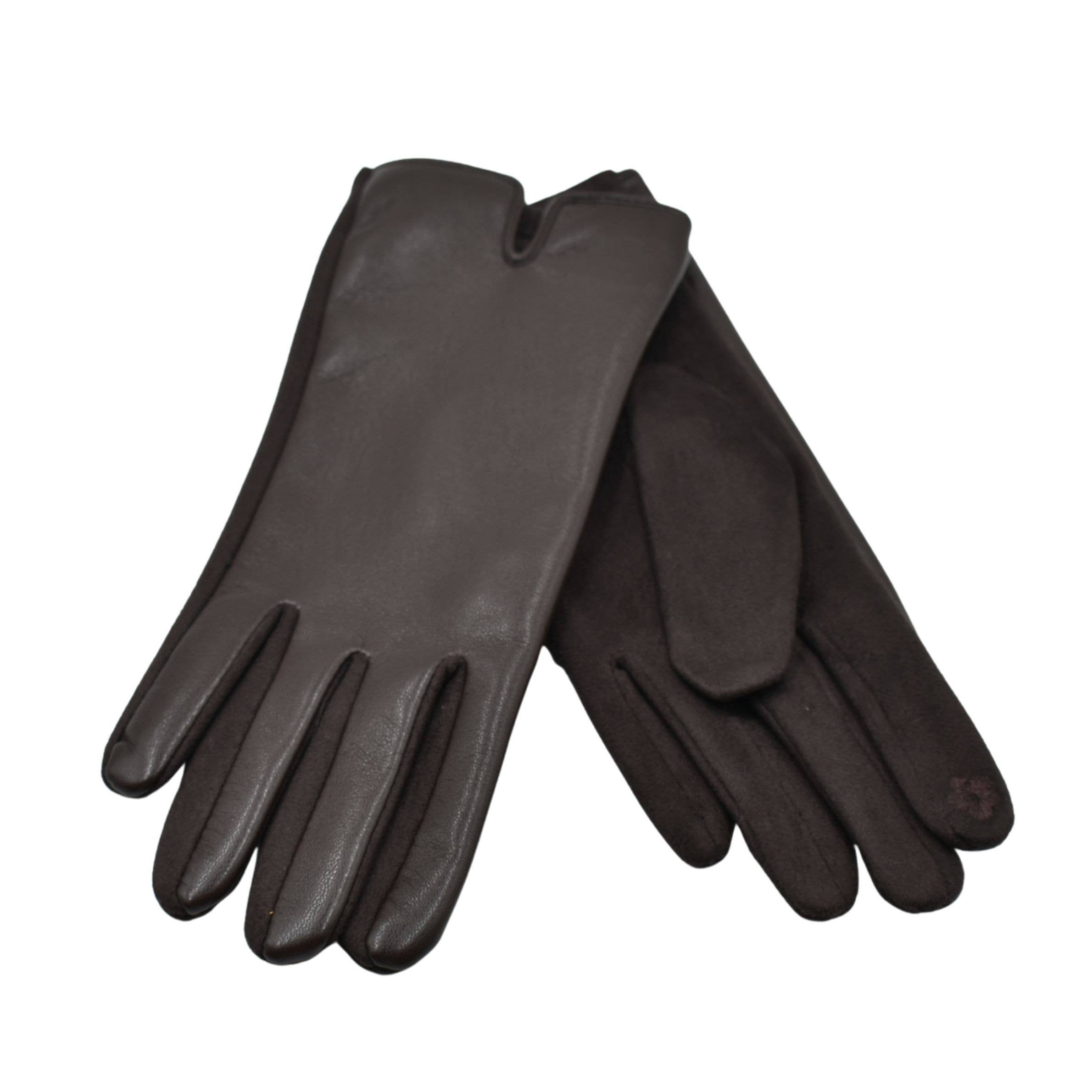 THSG1160: Chocolate: Faux Leather Gloves