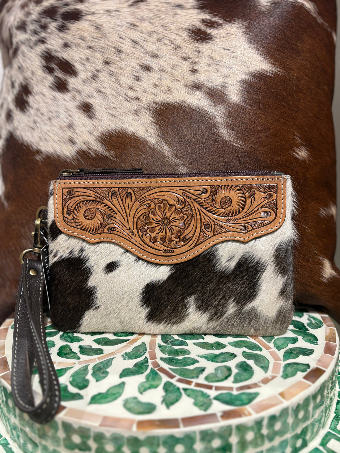 Mia Hide &amp; tooled leather clutch 