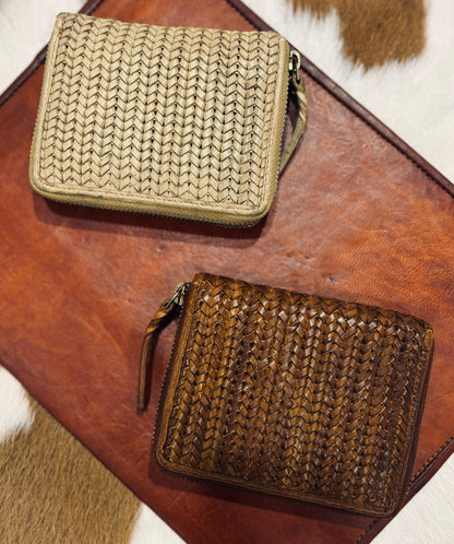 Leather Weave Zip Wallet 