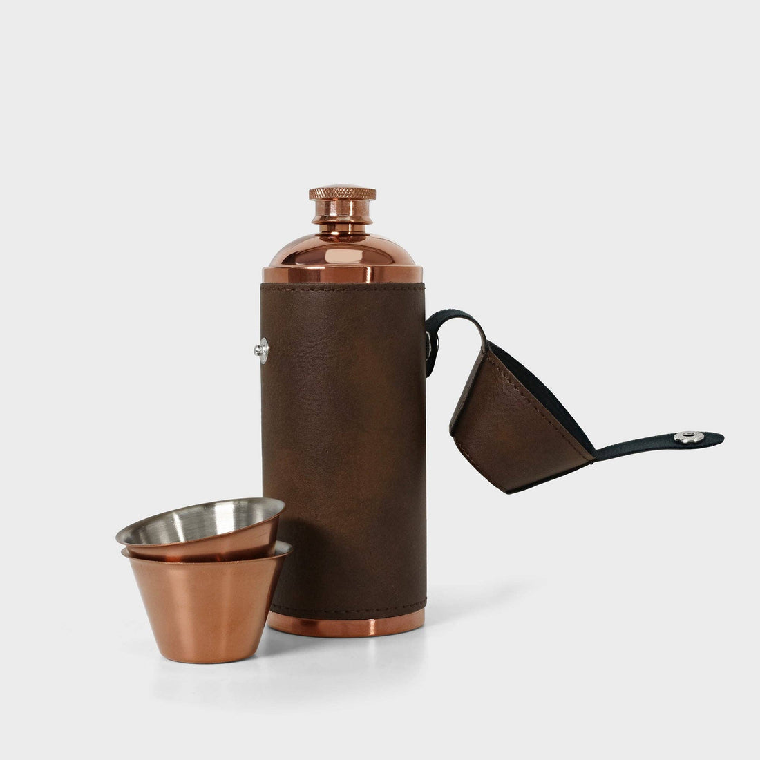 Hunters Flask With Shot Cups - Brown / Copper