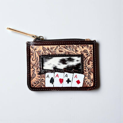 Cards tooled leather coin pouch 