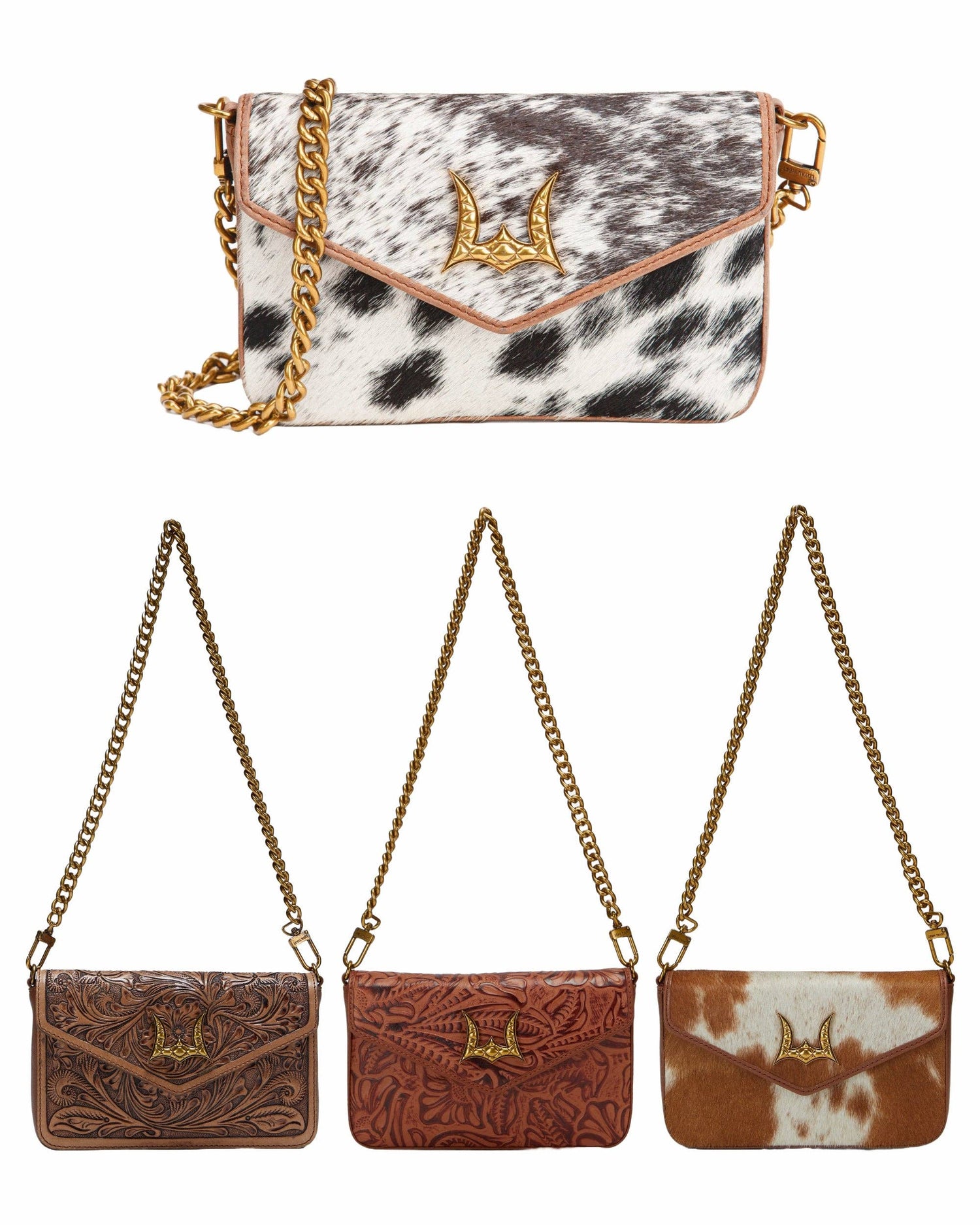 The LW On The Go Mini Chain Bag- In Brown &amp; White Cowhide And Calfskin