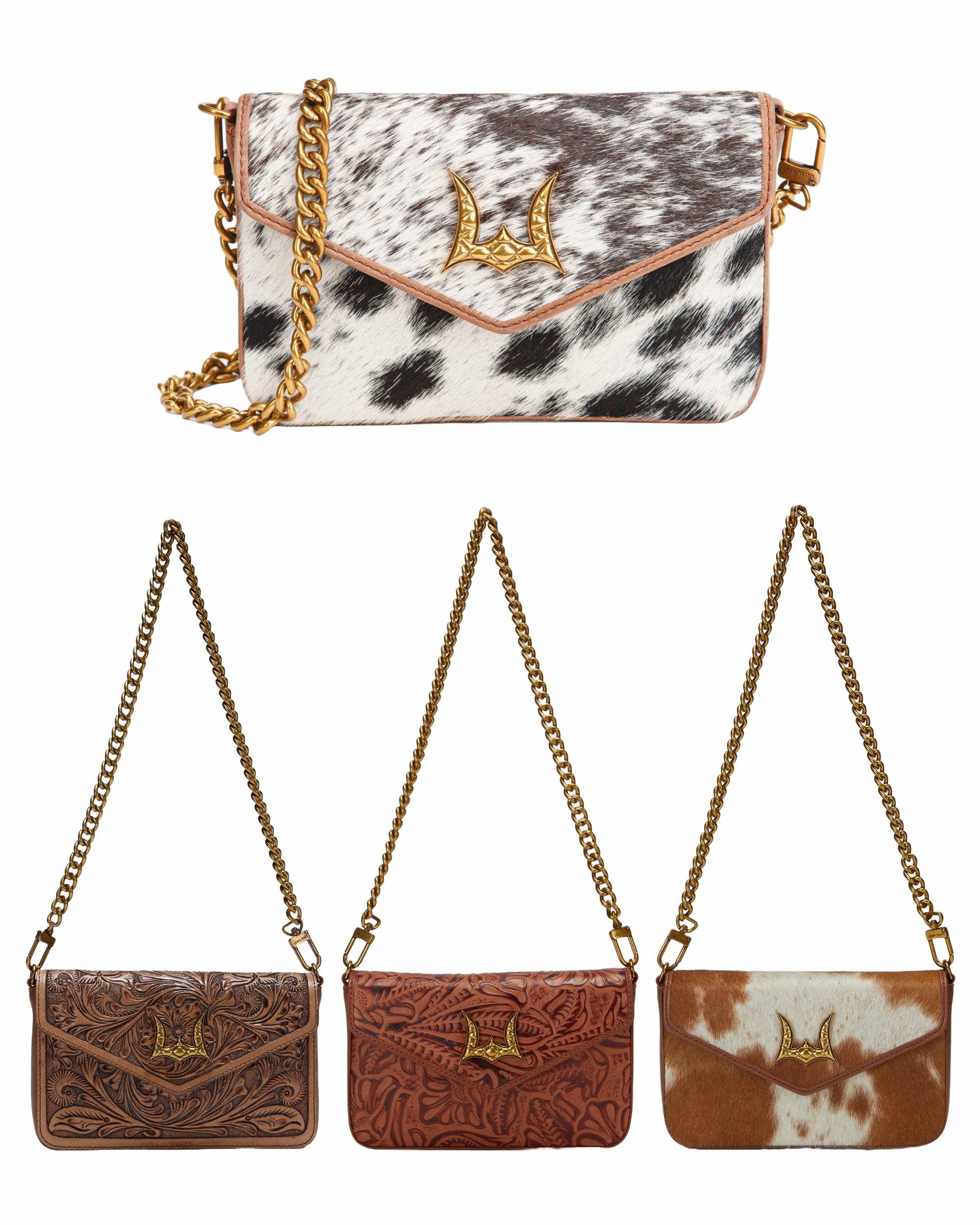 The LW On The Go Mini Chain Bag- In Brown &amp; White Cowhide And Calfskin