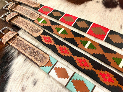 Tooled Leather Western Belt