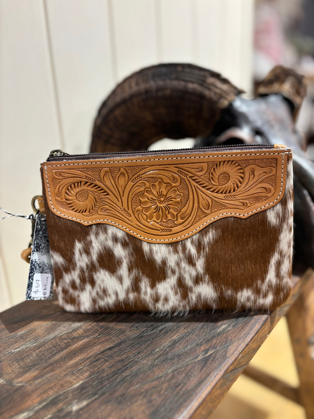 Mia Hide &amp; tooled leather clutch 
