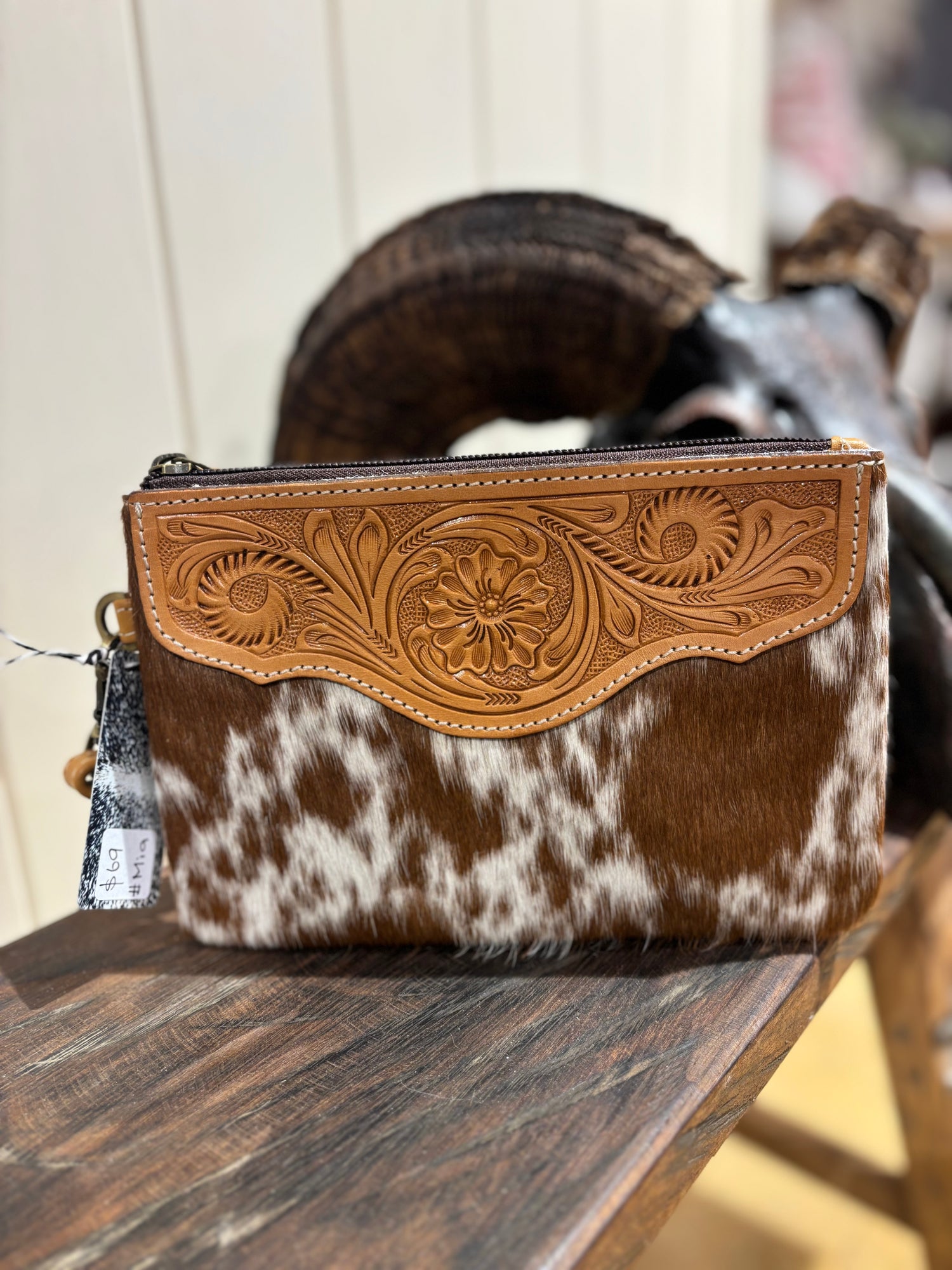 Mia Hide &amp; tooled leather clutch 