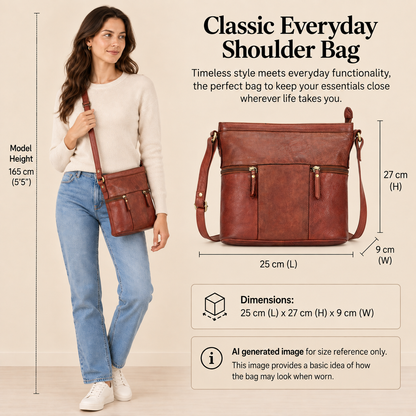 The Rivera Crossbody Bag — Soft Washed Leather Shoulder Bag with Dual Pockets