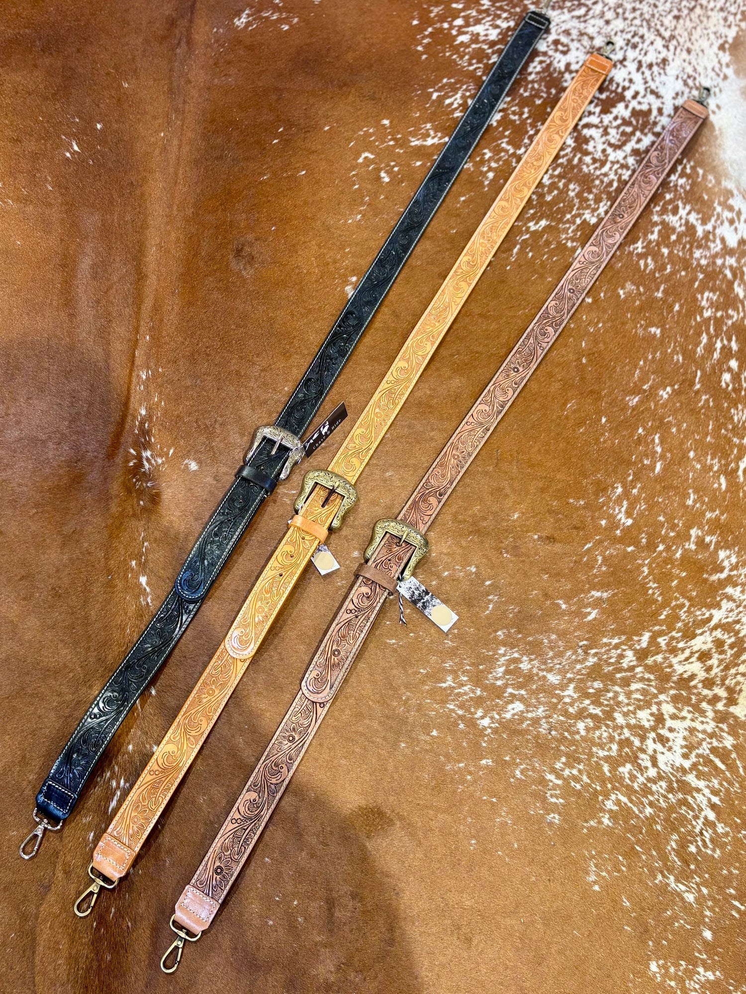 Tooled buckle bag strap 