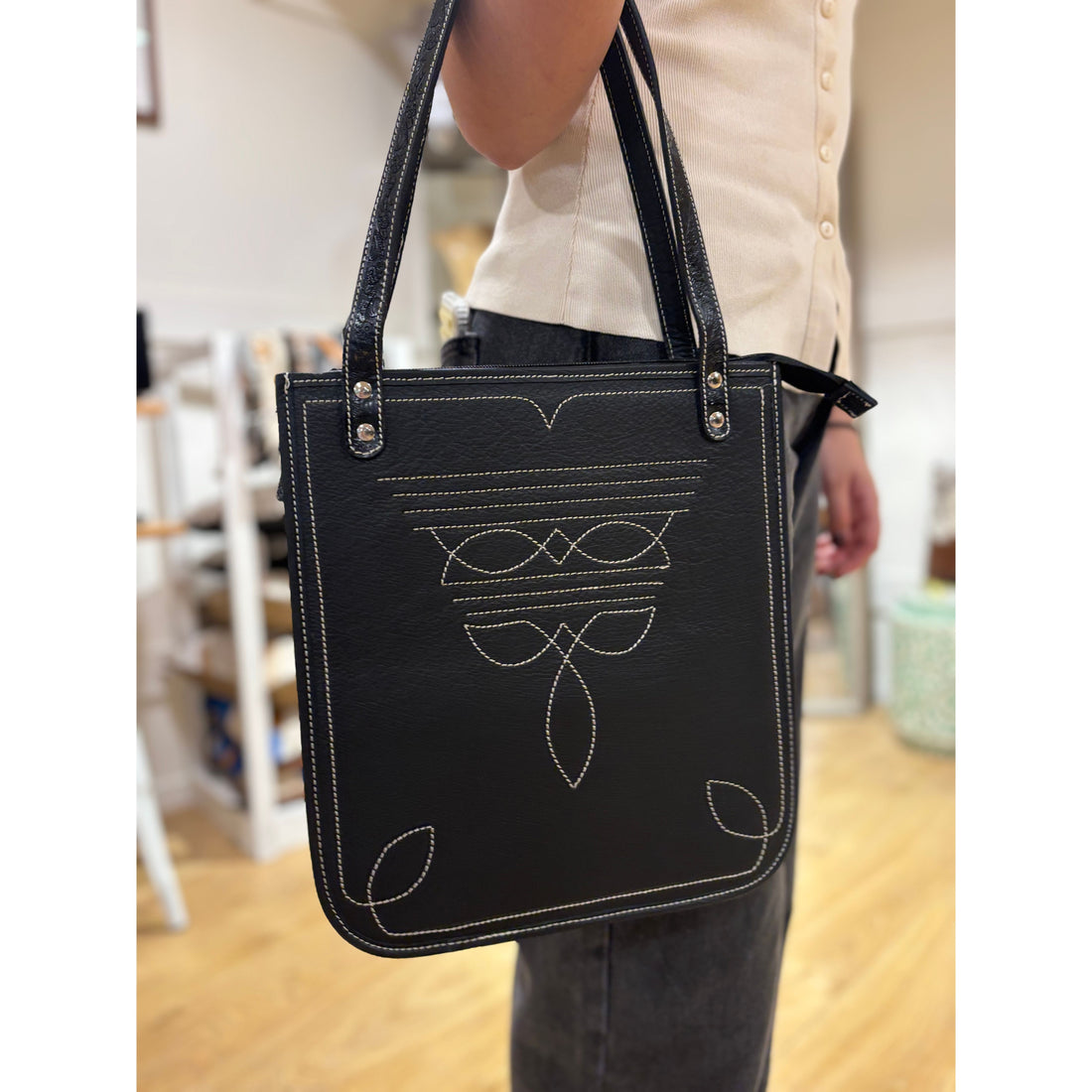 Tooling leather boot stitch bag