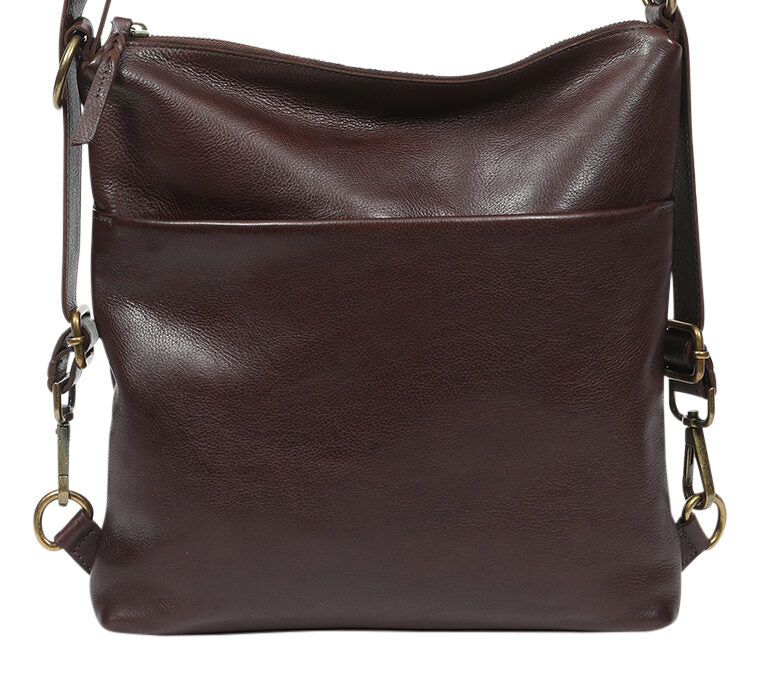 Chocolate leather backpack/shoulder/crossbody bag