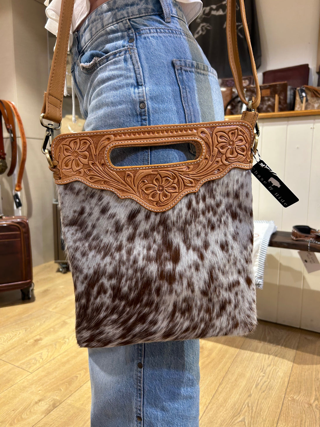 Sundance Hide &amp; Tooled Leather Handbag 
