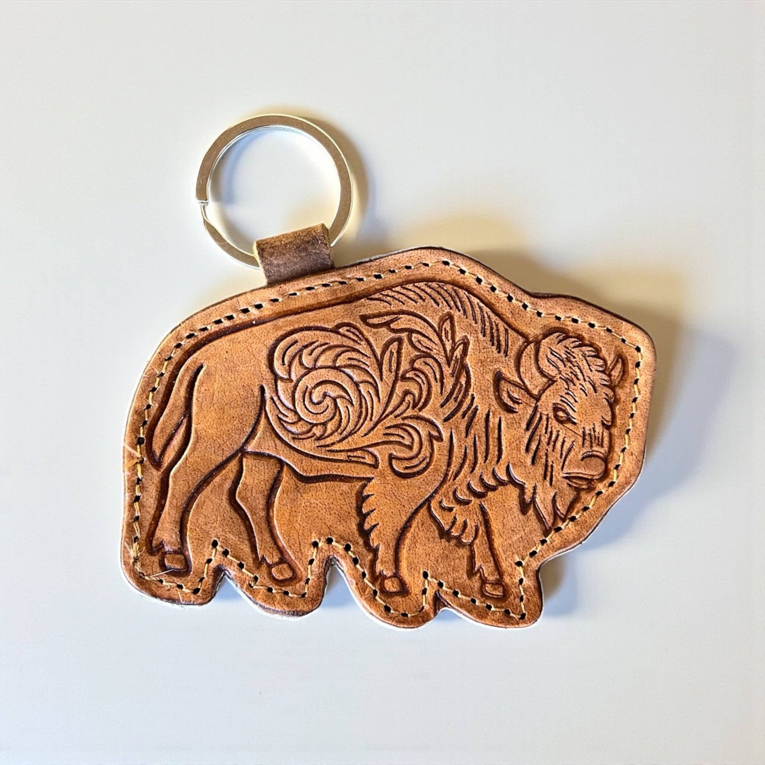 Buffalo tooled leather Keychain 