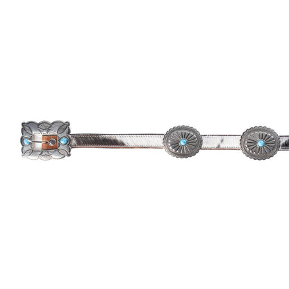 Floracrest Hairon Concho Belt for Women with Handtooling and Turquoise Stone Buckle