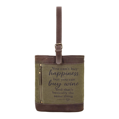 Happiness Canvas Wine Holder in olive