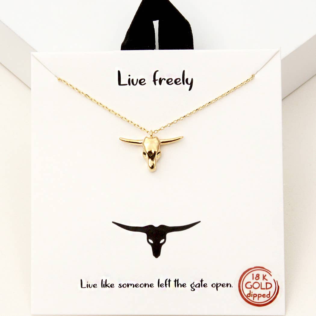 Gold-Dipped Bull Head Charm Necklace