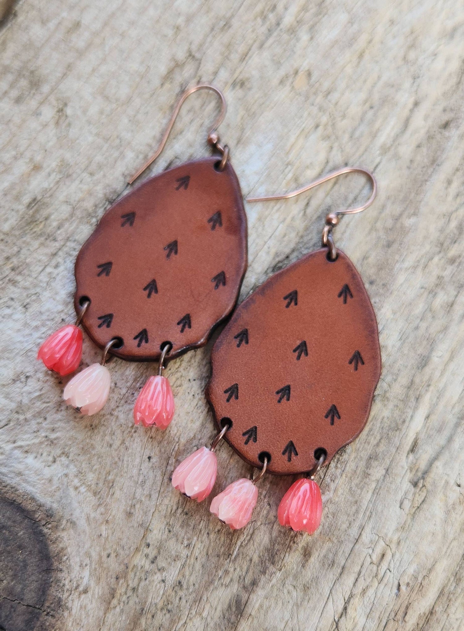 Cactus “Priscilla&quot;  Handmade Leather Prickly Pear Earrings