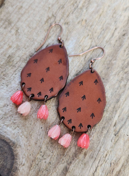 Cactus “Priscilla&quot;  Handmade Leather Prickly Pear Earrings