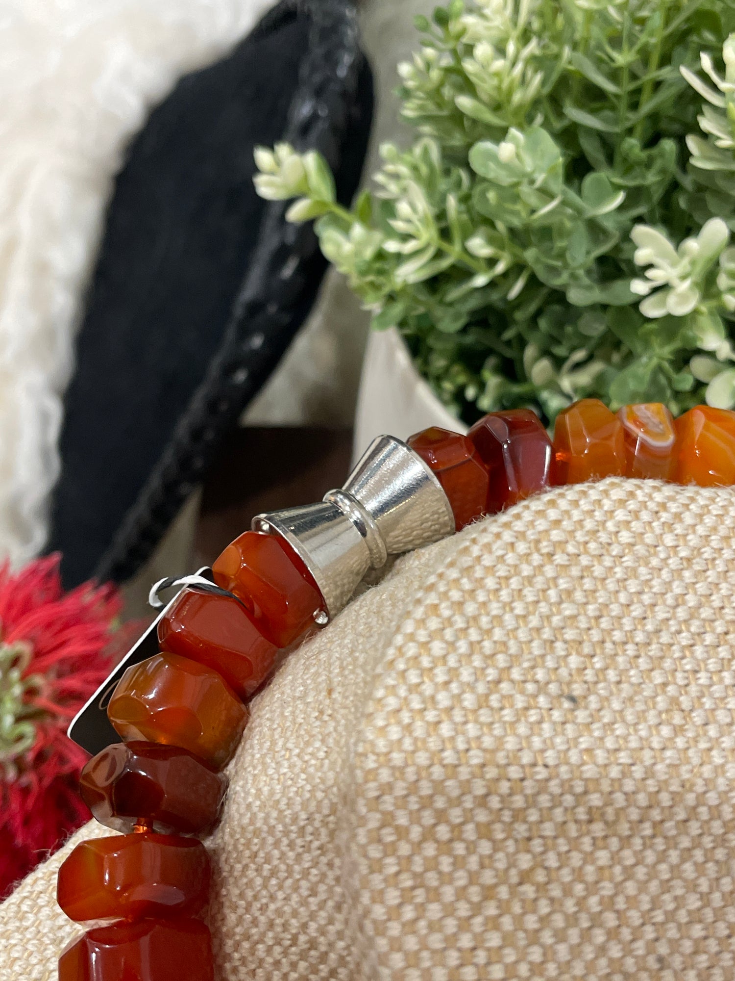 Tangerine Faceted Agate and Freshwater Keshi Pearl Necklace 