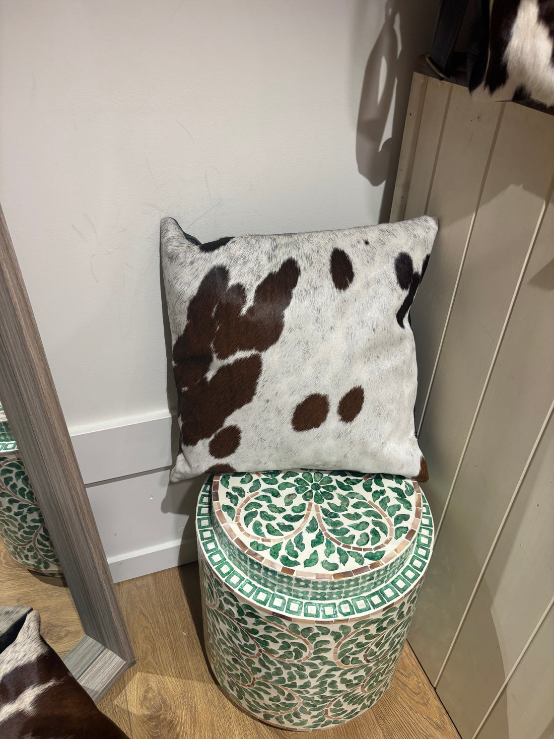 Cowhide Cushion Cover with Leather Back | 40x40cm Genuine Cowhide Pillow | Rustic Western Home Decor