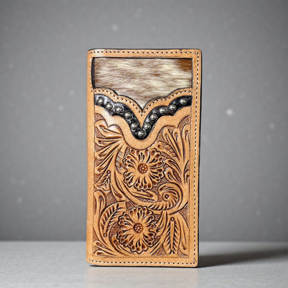 Tooled leather &amp; cowhide men’s wallet 